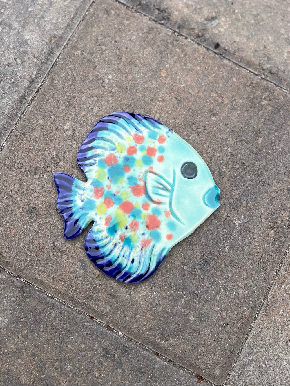 Vintage Heartseed Ceramics Handpainted Fish Wall Tile by Barbara Haddad